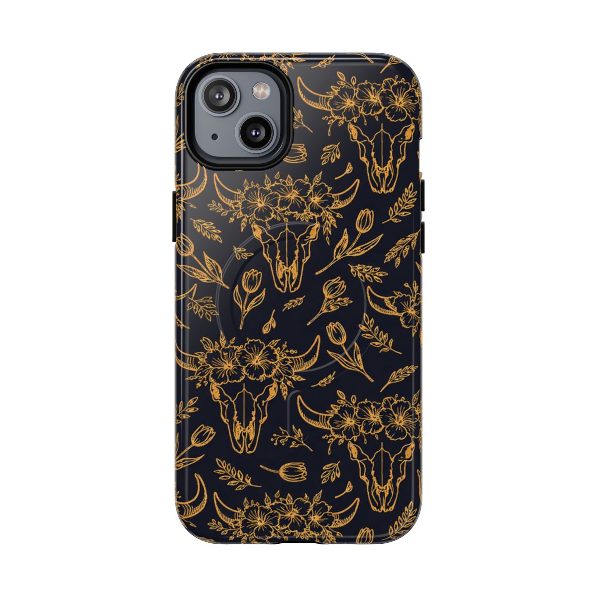 Gold Line Floral Skulls Magnetic Case