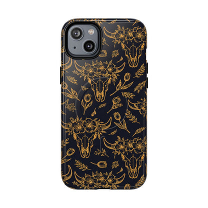 Gold Line Floral Skulls Magnetic Case