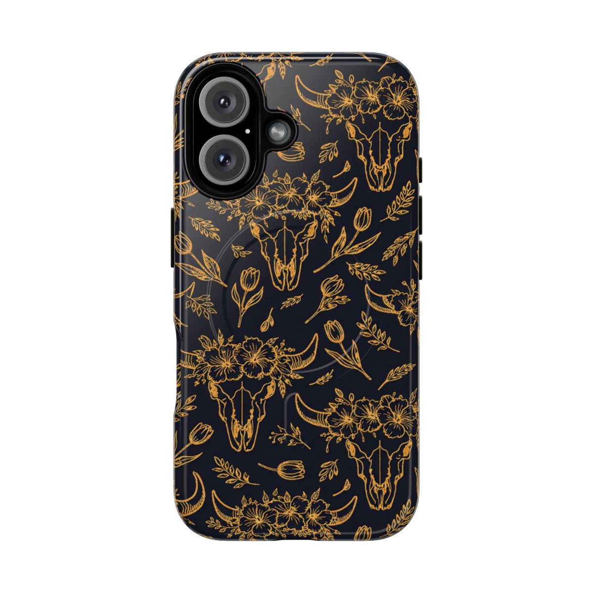 Gold Line Floral Skulls Magnetic Case