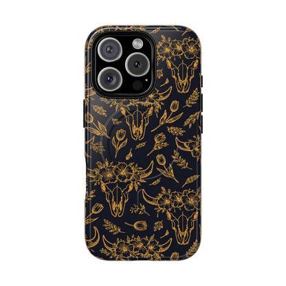 Gold Line Floral Skulls Magnetic Case