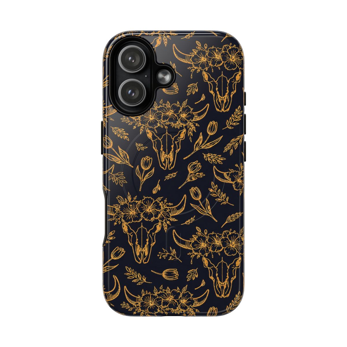 Gold Line Floral Skulls Magnetic Case