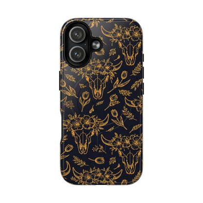 Gold Line Floral Skulls Magnetic Case