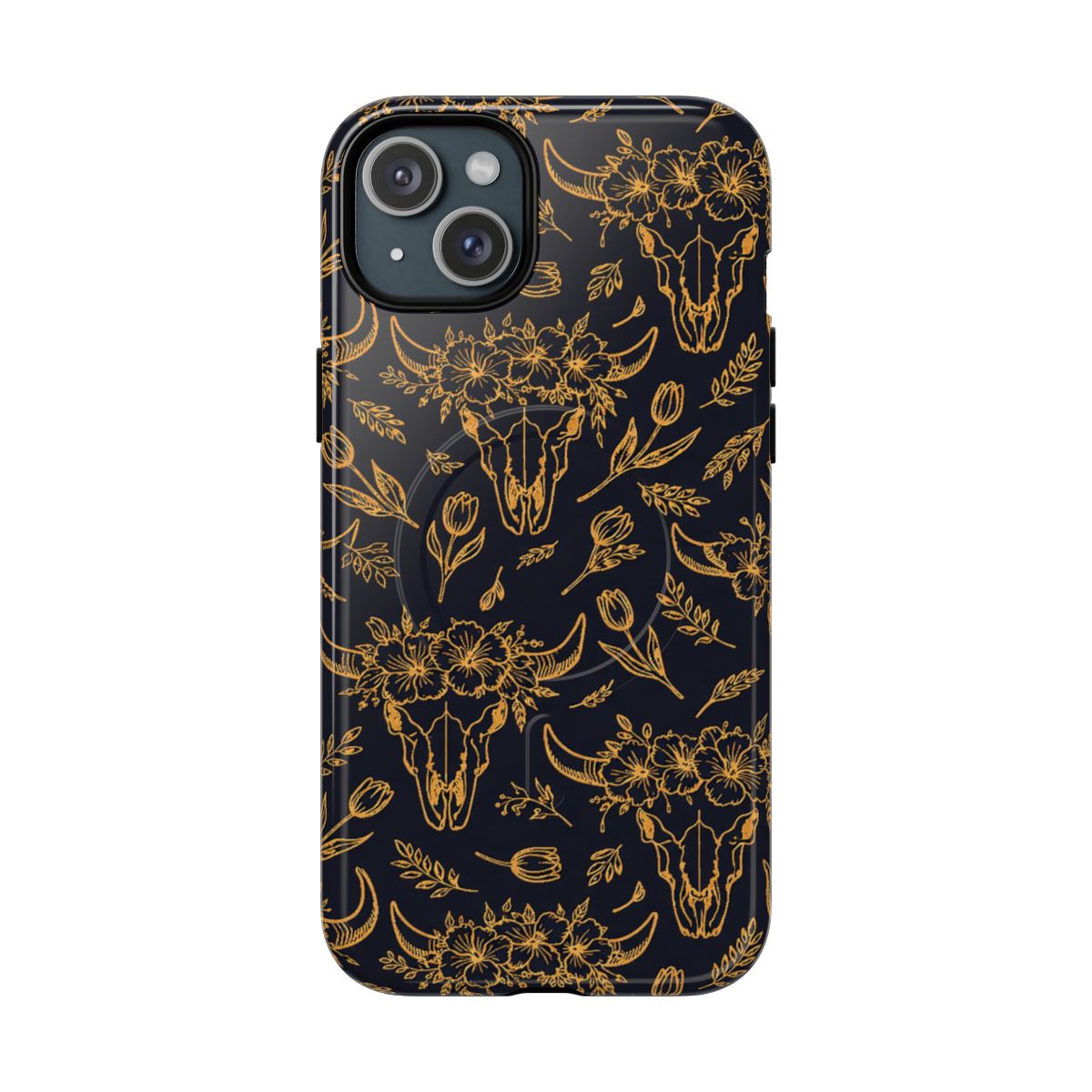 Gold Line Floral Skulls Magnetic Case