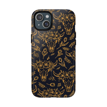 Gold Line Floral Skulls Magnetic Case