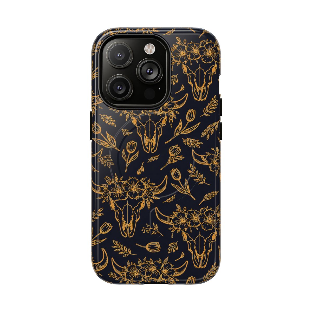 Gold Line Floral Skulls Magnetic Case
