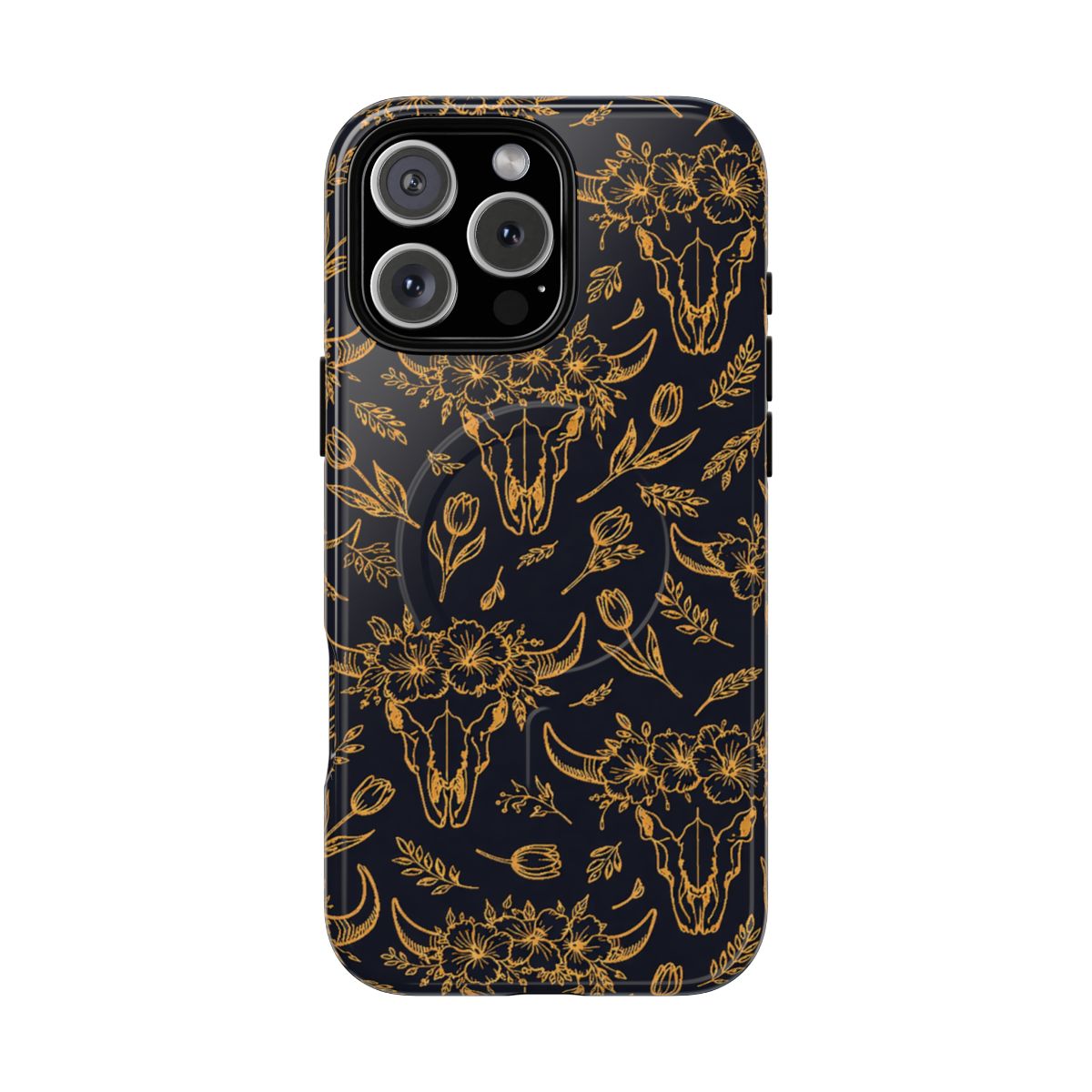 Gold Line Floral Skulls Magnetic Case