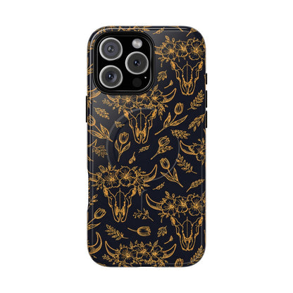 Gold Line Floral Skulls Magnetic Case