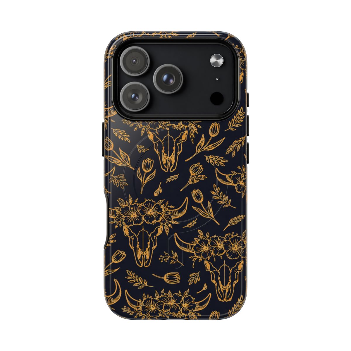 Gold Line Floral Skulls Magnetic Case