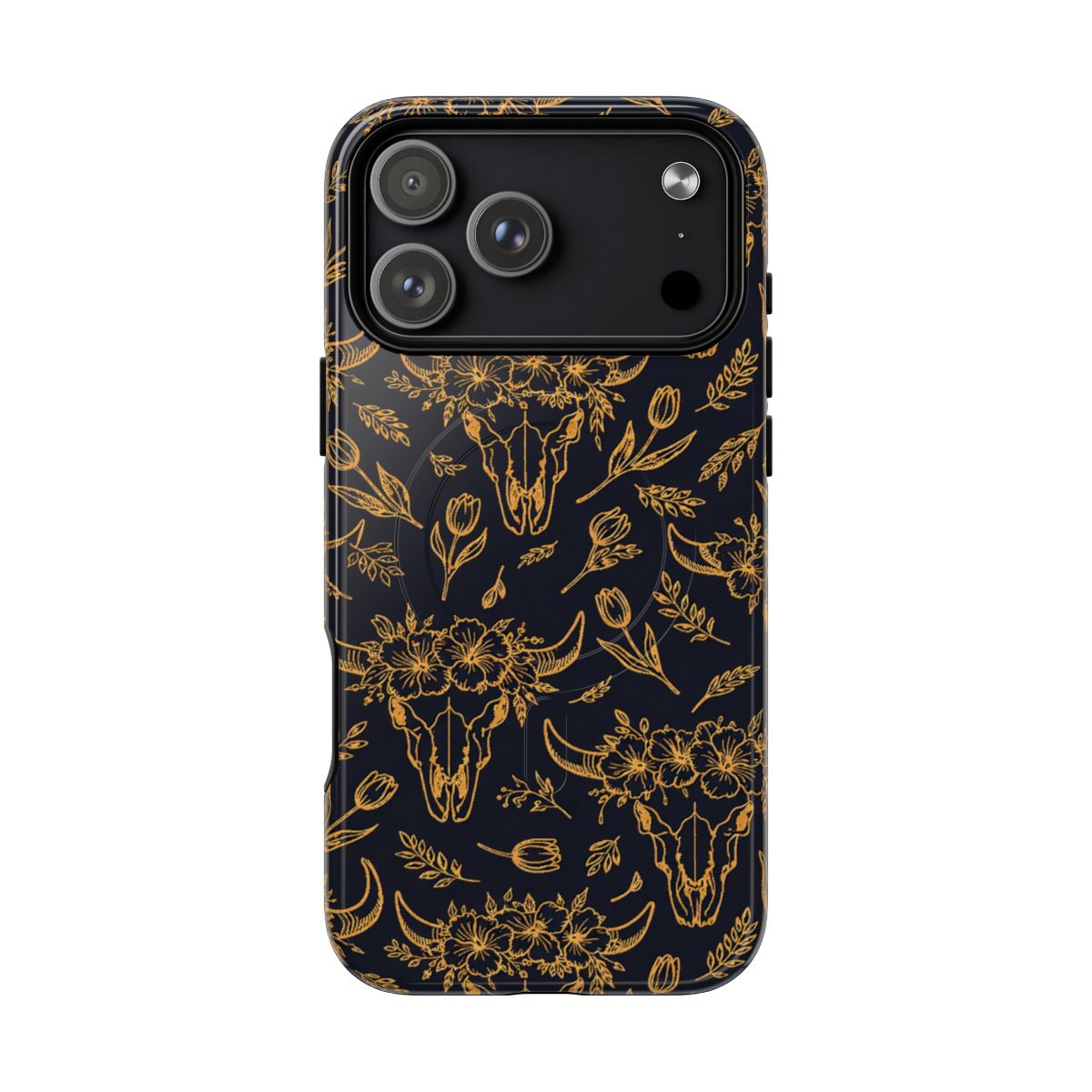 Gold Line Floral Skulls Magnetic Case
