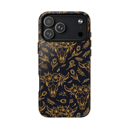 Gold Line Floral Skulls Magnetic Case