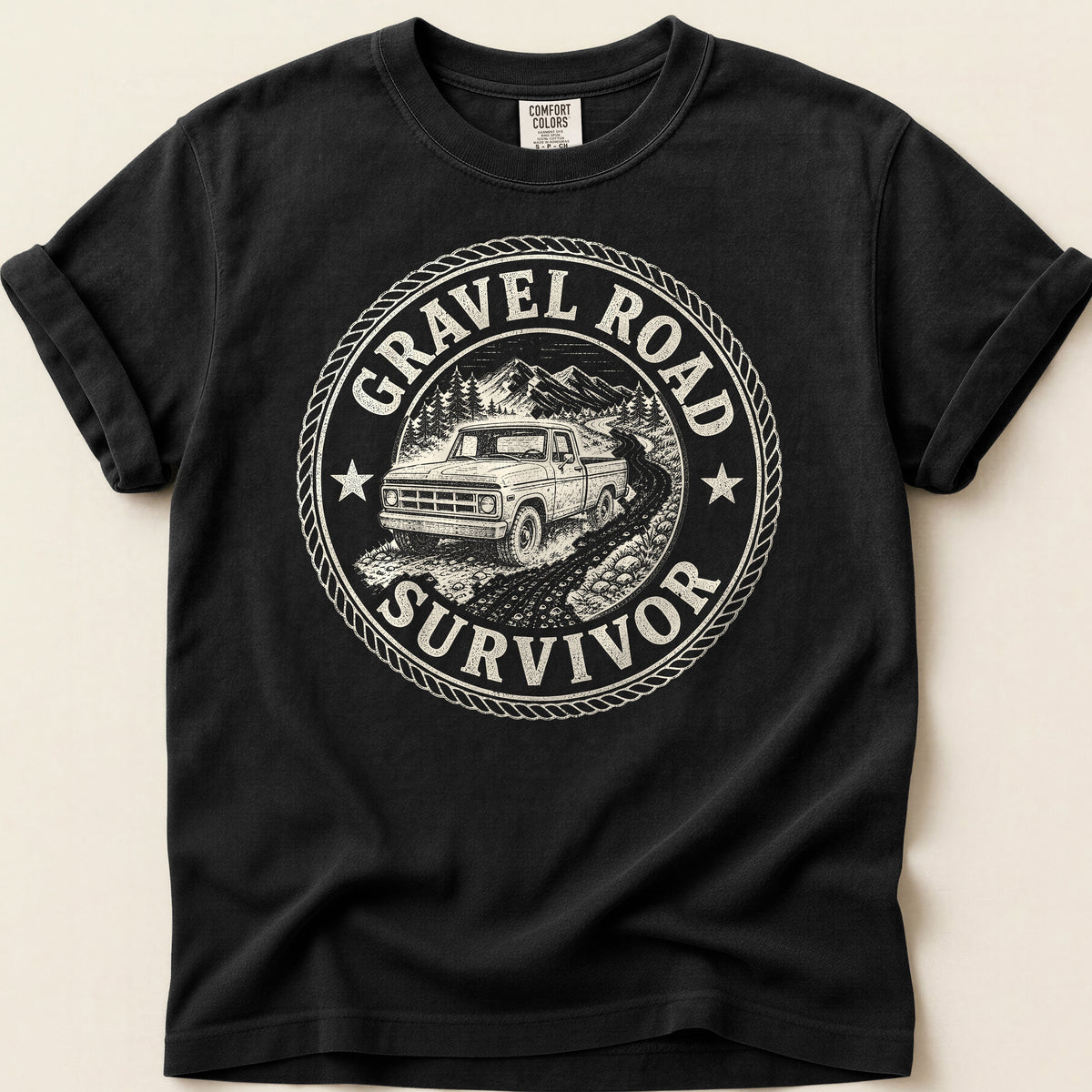 Gravel Road Survivor T-shirt on Black