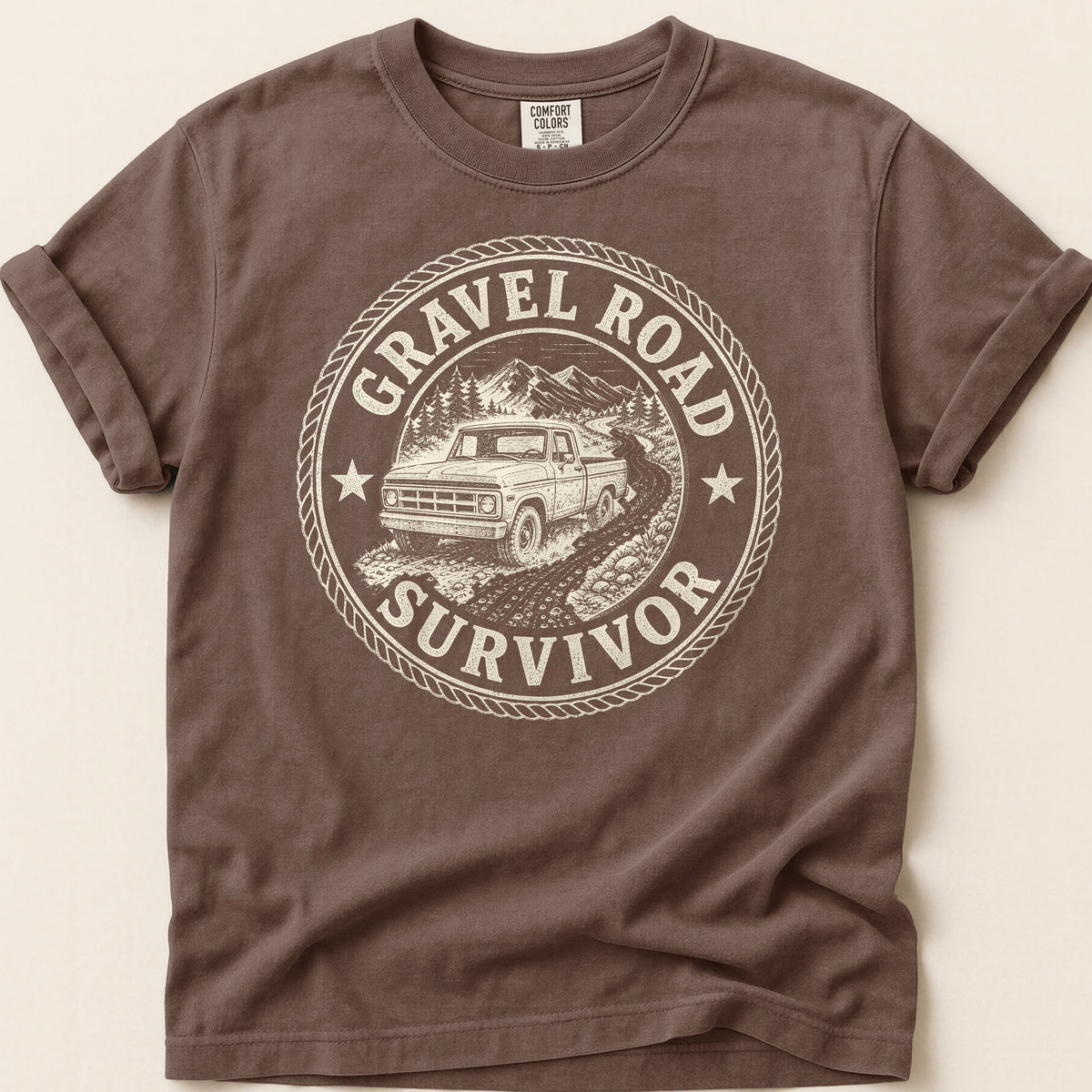 Gravel Road Survivor T-shirt on Espresso