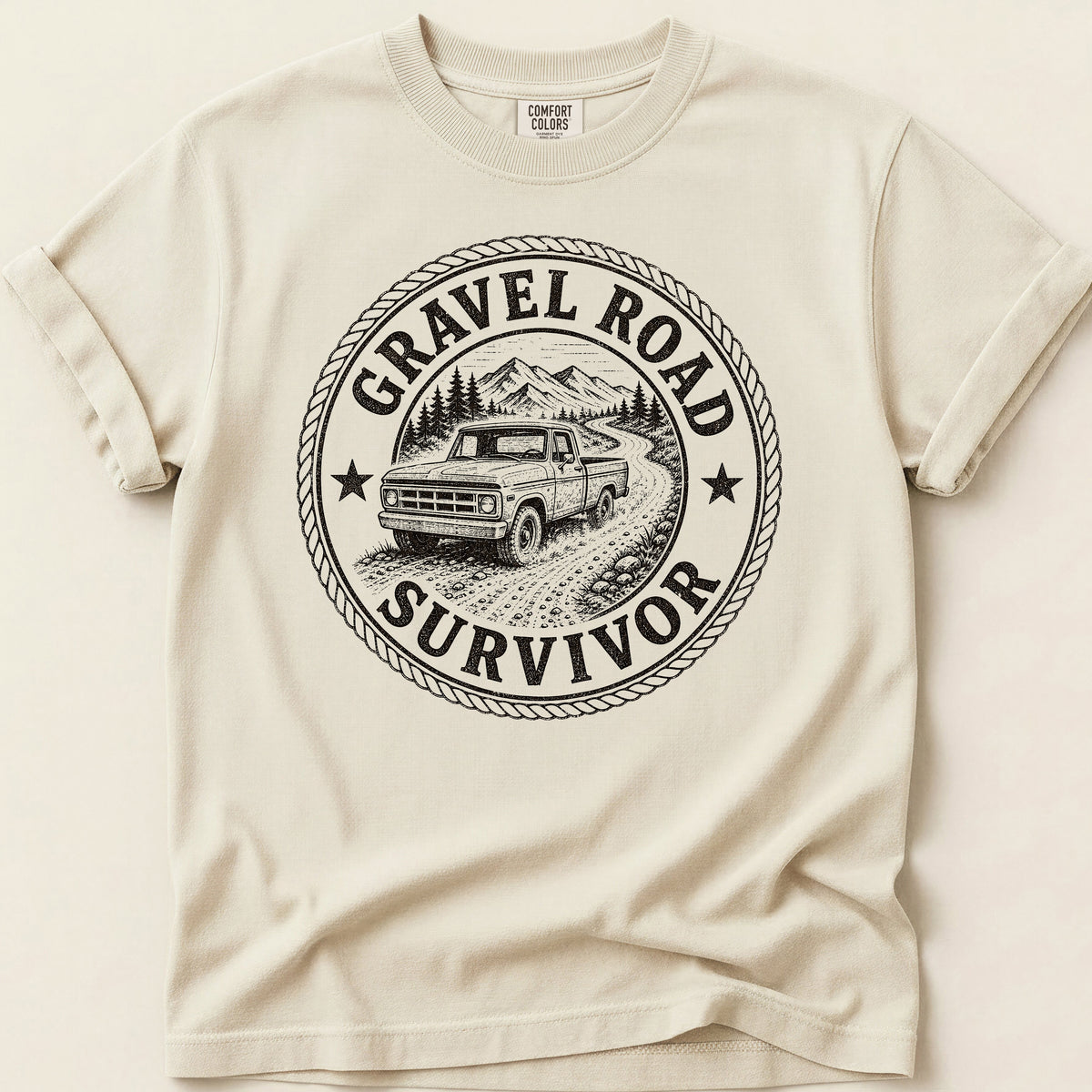 Gravel Road Survivor T-shirt on Ivory
