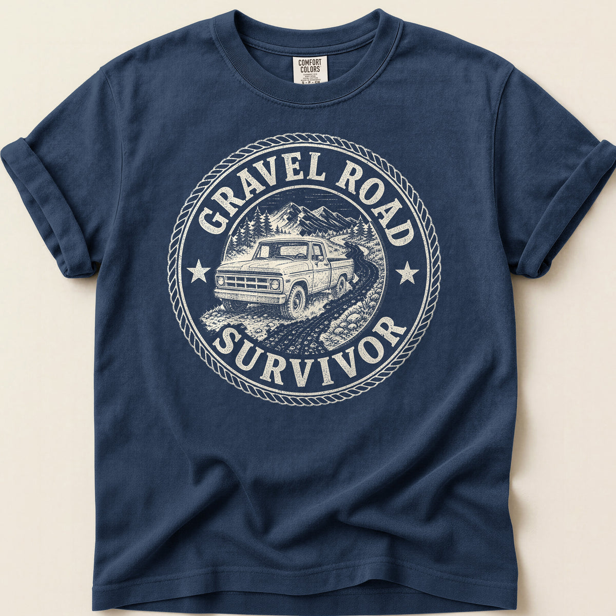Gravel Road Survivor T-shirt on Navy