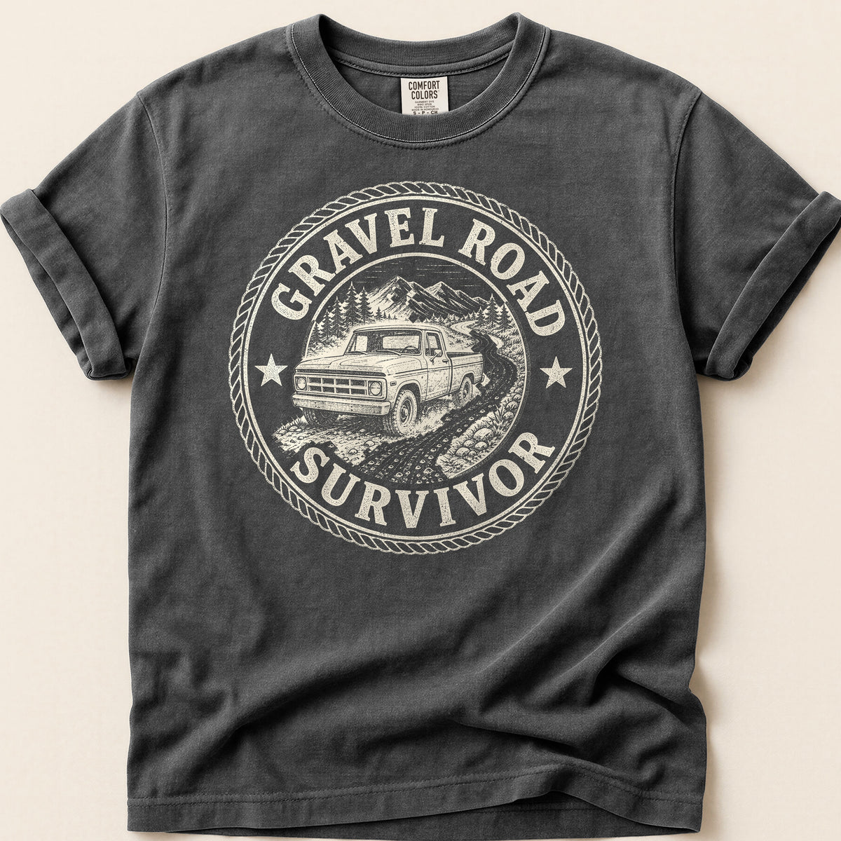 Gravel Road Survivor T-shirt on Pepper
