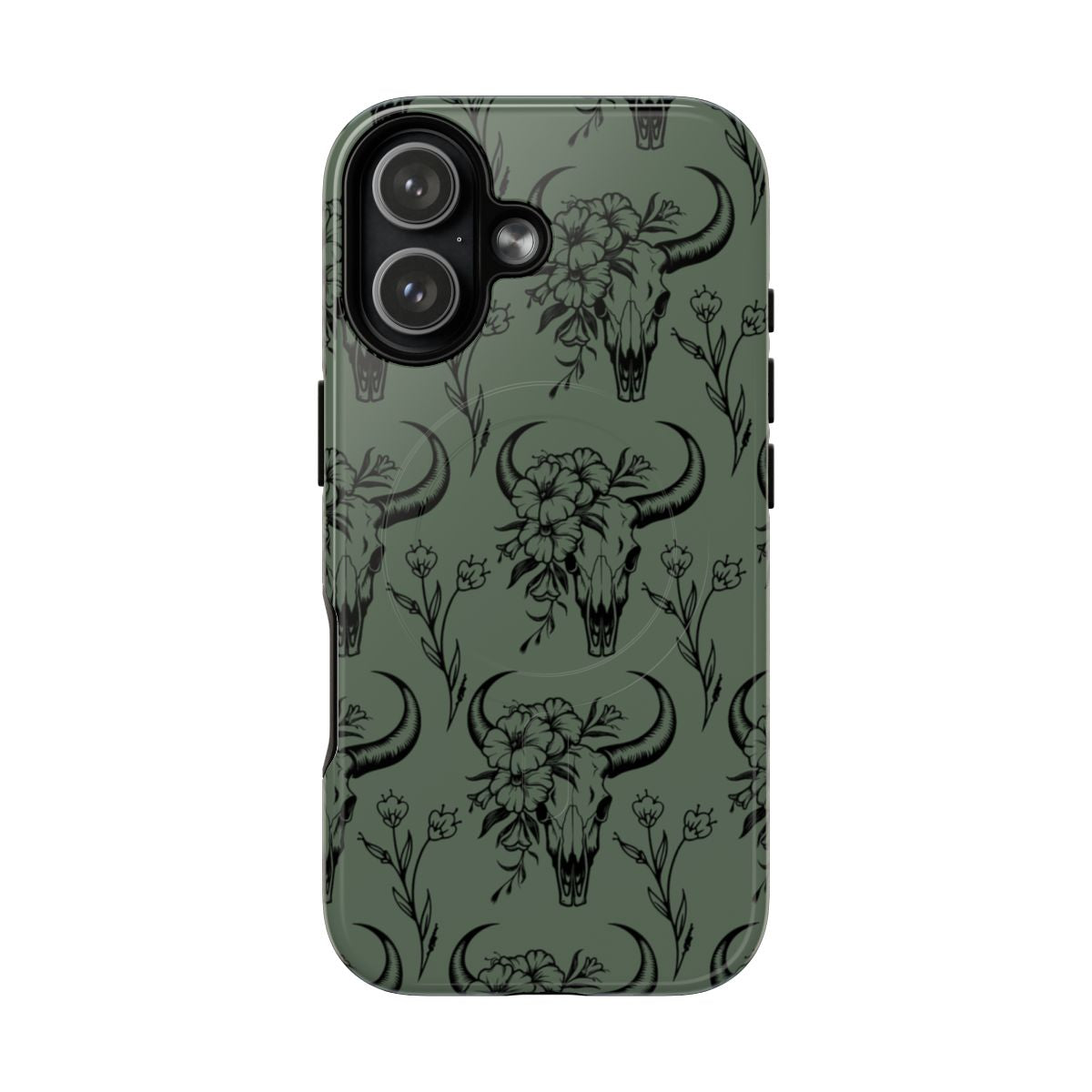 Green Floral Skull Magnetic Case