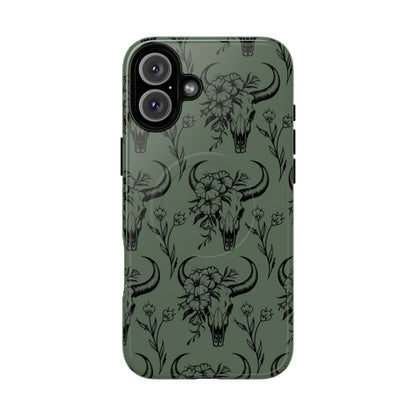Green Floral Skull Magnetic Case