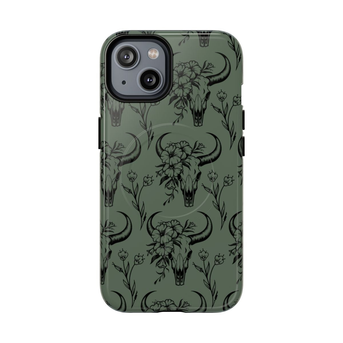 Green Floral Skull Magnetic Case
