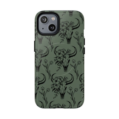 Green Floral Skull Magnetic Case
