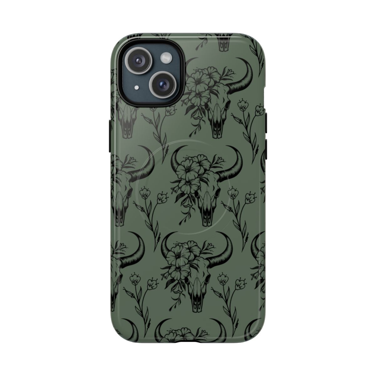 Green Floral Skull Magnetic Case