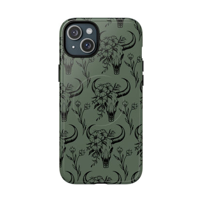 Green Floral Skull Magnetic Case
