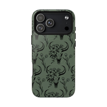Green Floral Skull Magnetic Case