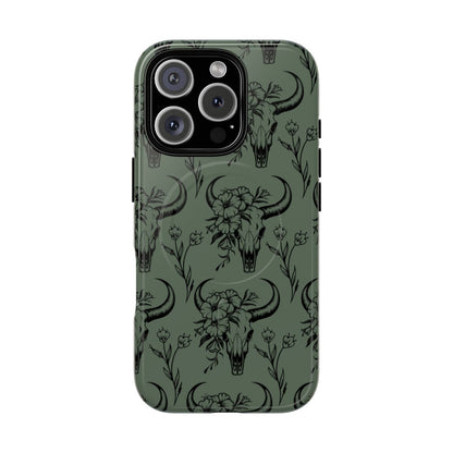 Green Floral Skull Magnetic Case