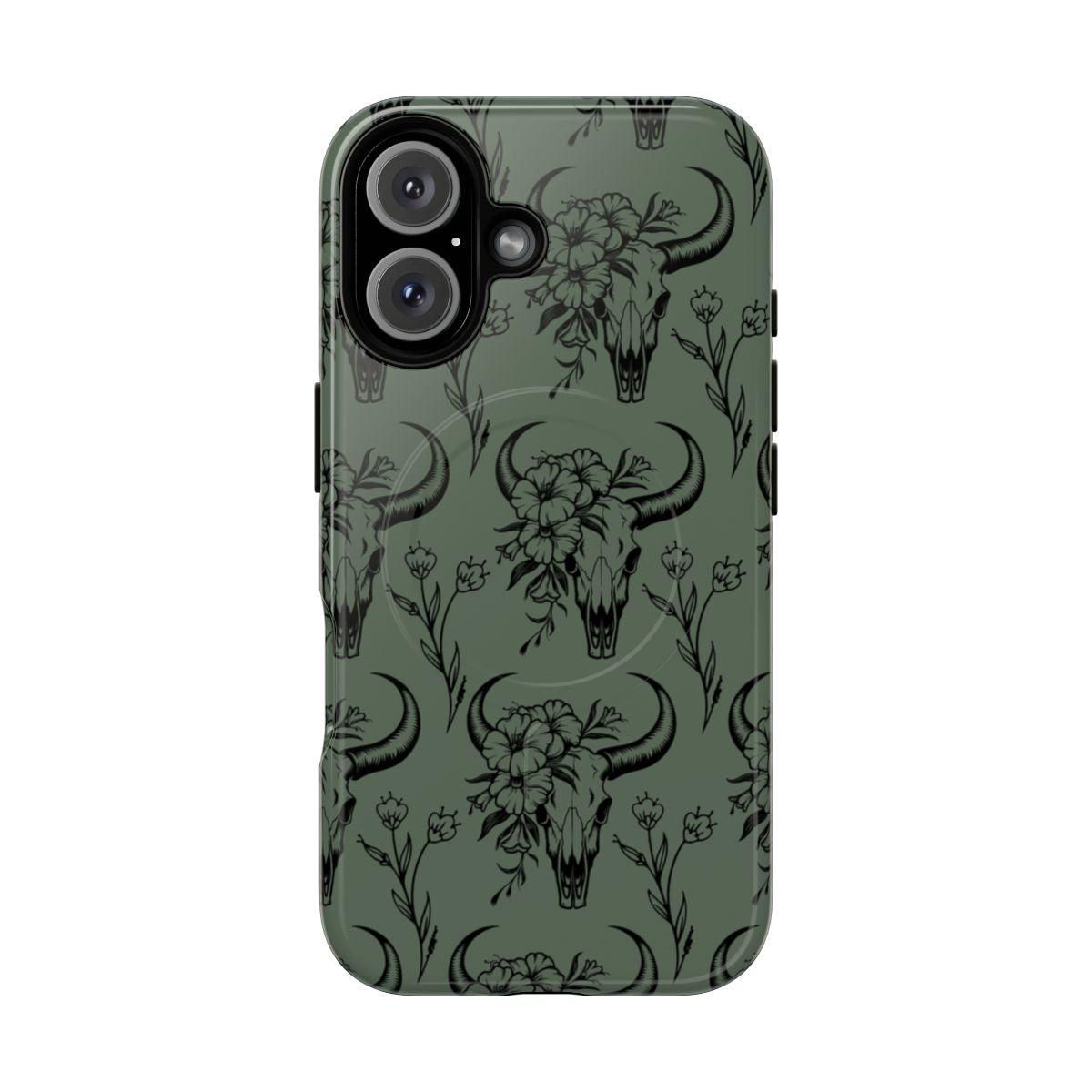 Green Floral Skull Magnetic Case