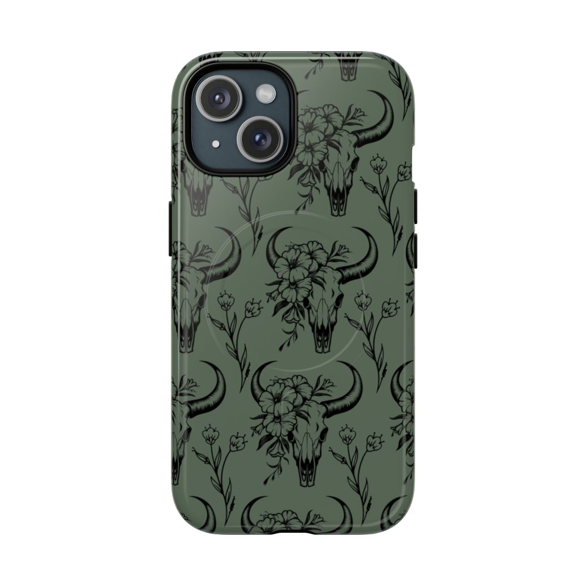 Green Floral Skull Magnetic Case