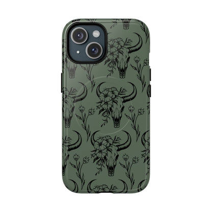 Green Floral Skull Magnetic Case