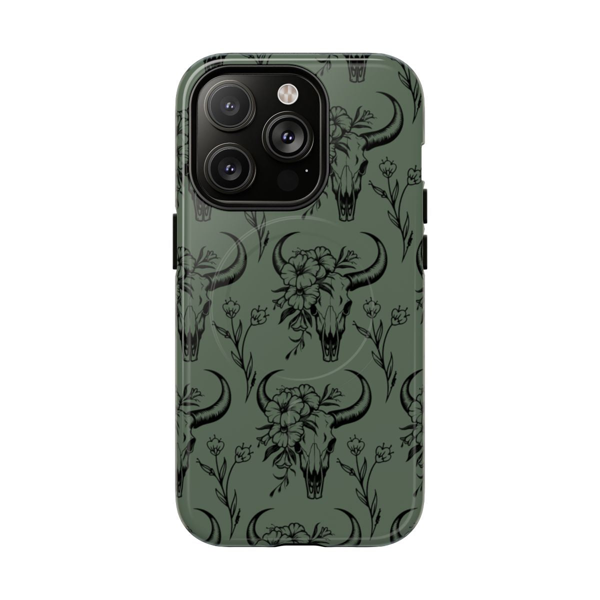 Green Floral Skull Magnetic Case