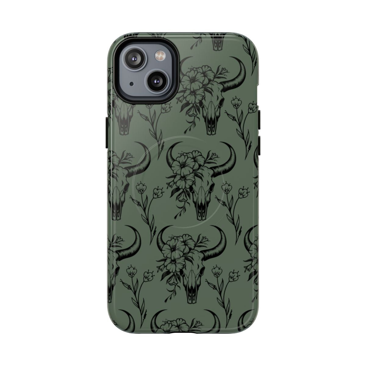 Green Floral Skull Magnetic Case
