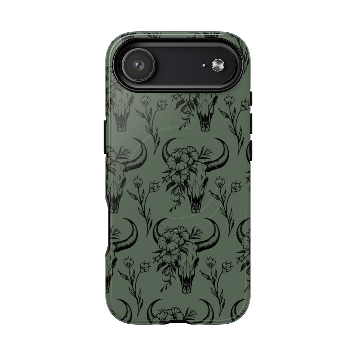 Green Floral Skull Magnetic Case