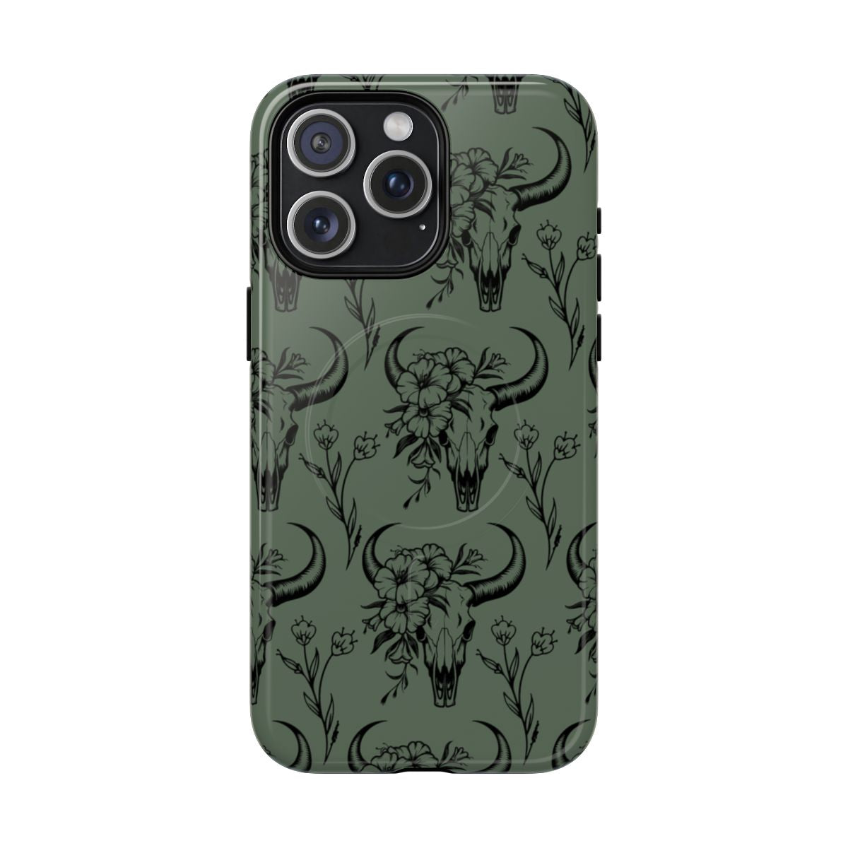 Green Floral Skull Magnetic Case