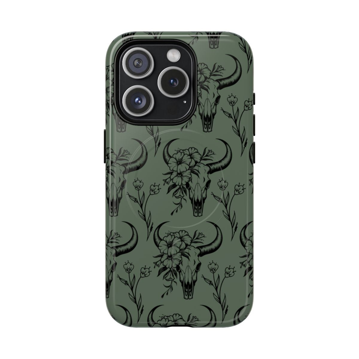 Green Floral Skull Magnetic Case