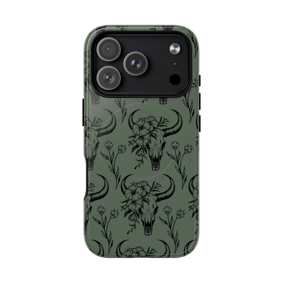 Green Floral Skull Magnetic Case