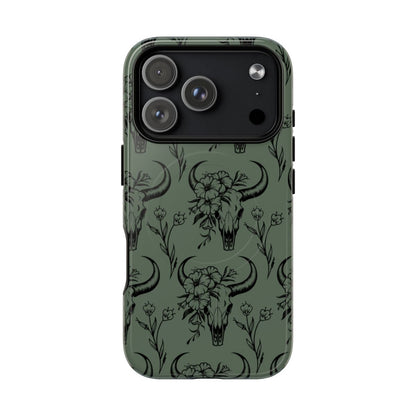 Green Floral Skull Magnetic Case