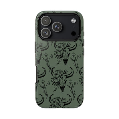 Green Floral Skull Tough Case - iPhone 18 Pro