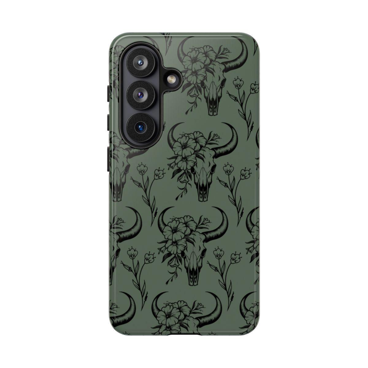Green Floral Skull Tough Case