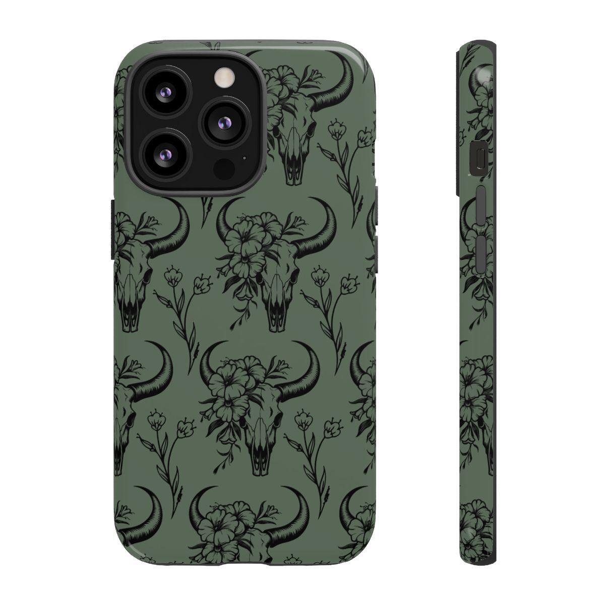 Green Floral Skull Tough Case
