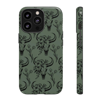 Green Floral Skull Tough Case