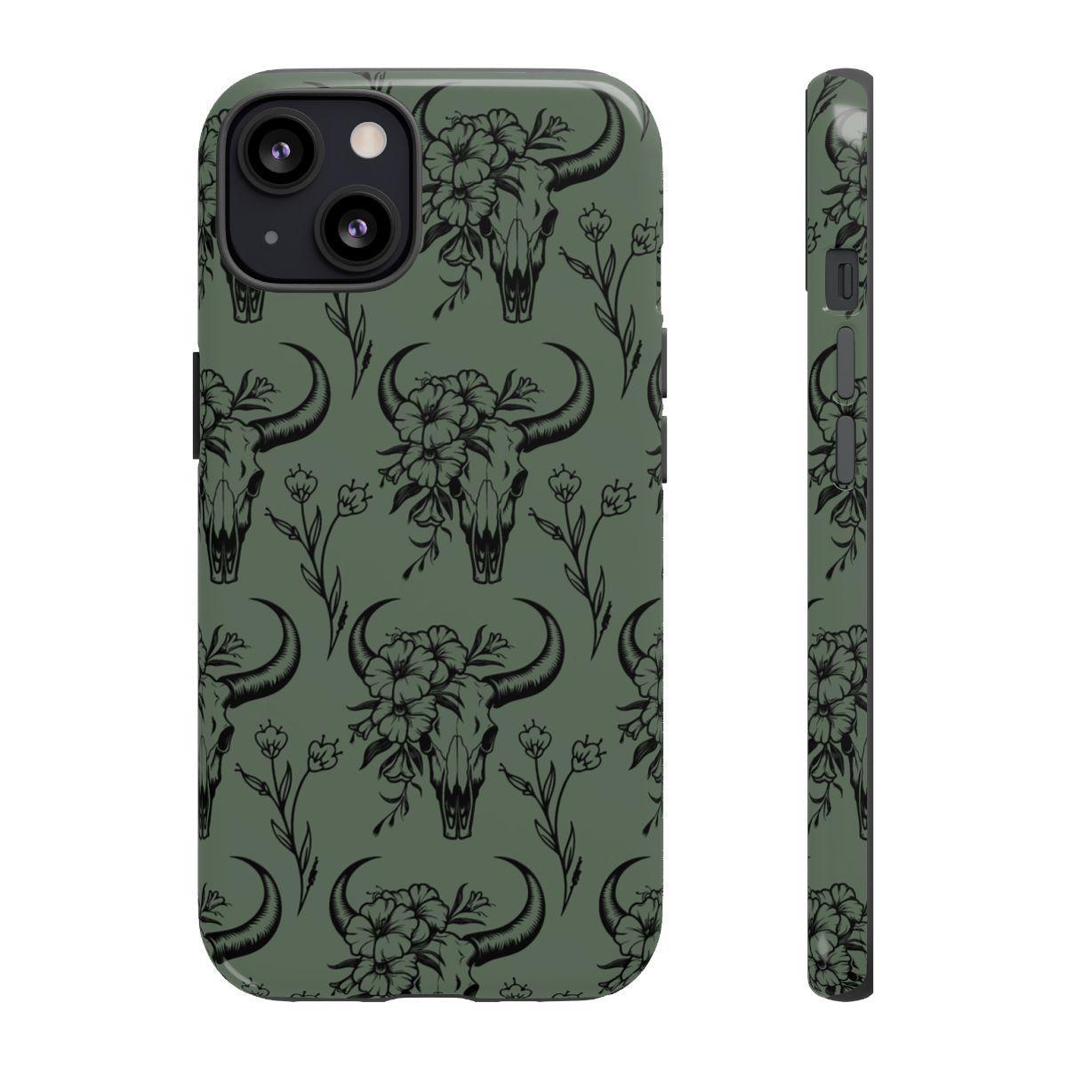 Green Floral Skull Tough Case