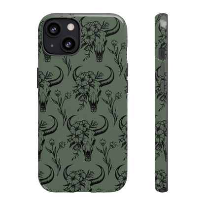 Green Floral Skull Tough Case