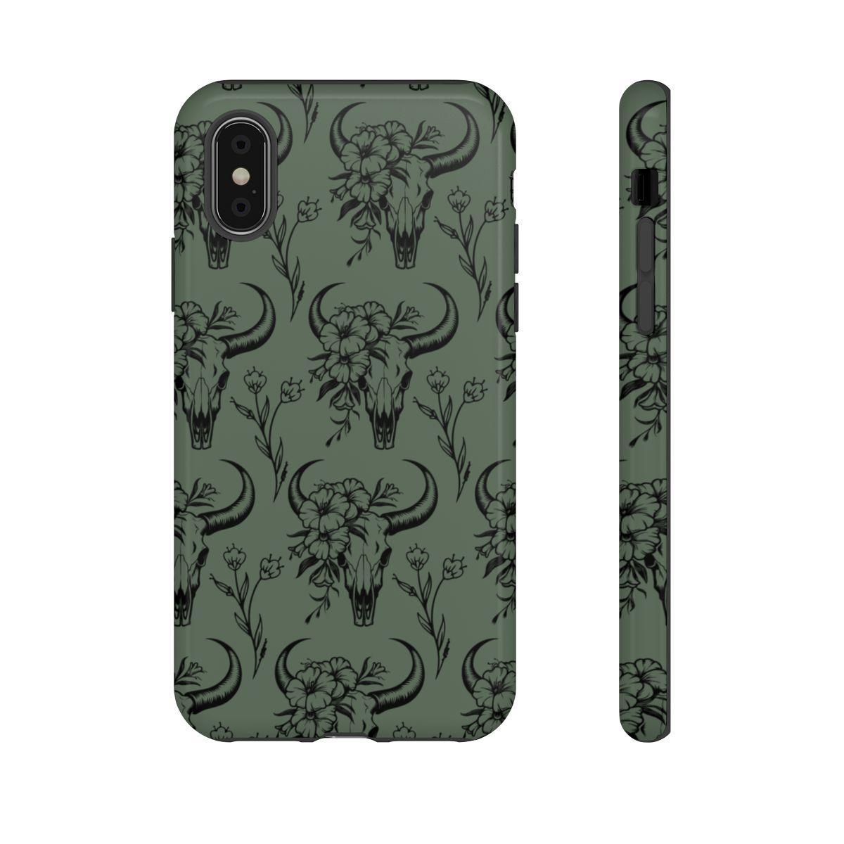 Green Floral Skull Tough Case