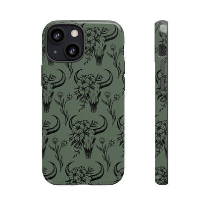 Green Floral Skull Tough Case