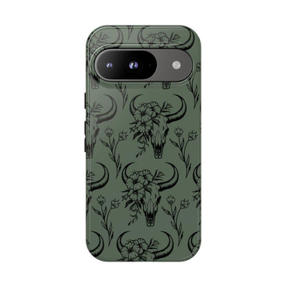 Green Floral Skull Tough Case