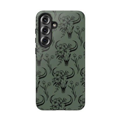 Green Floral Skull Tough Case