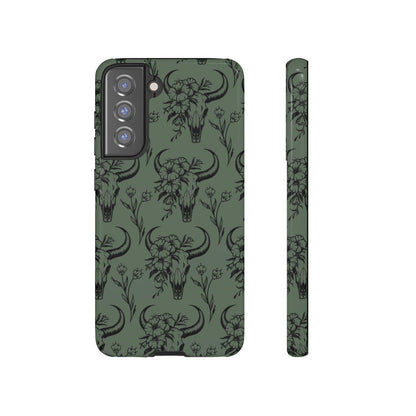 Green Floral Skull Tough Case