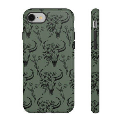 Green Floral Skull Tough Case