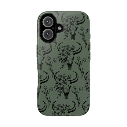 Green Floral Skull Tough Case